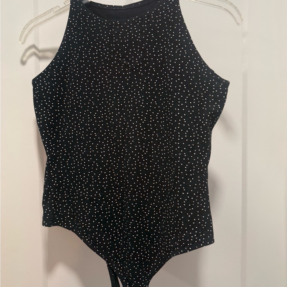 American Apparel Black Bodysuit with White Dots